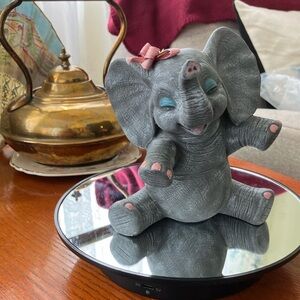 Vintage Gray Elephant Figurine with Pink Accents